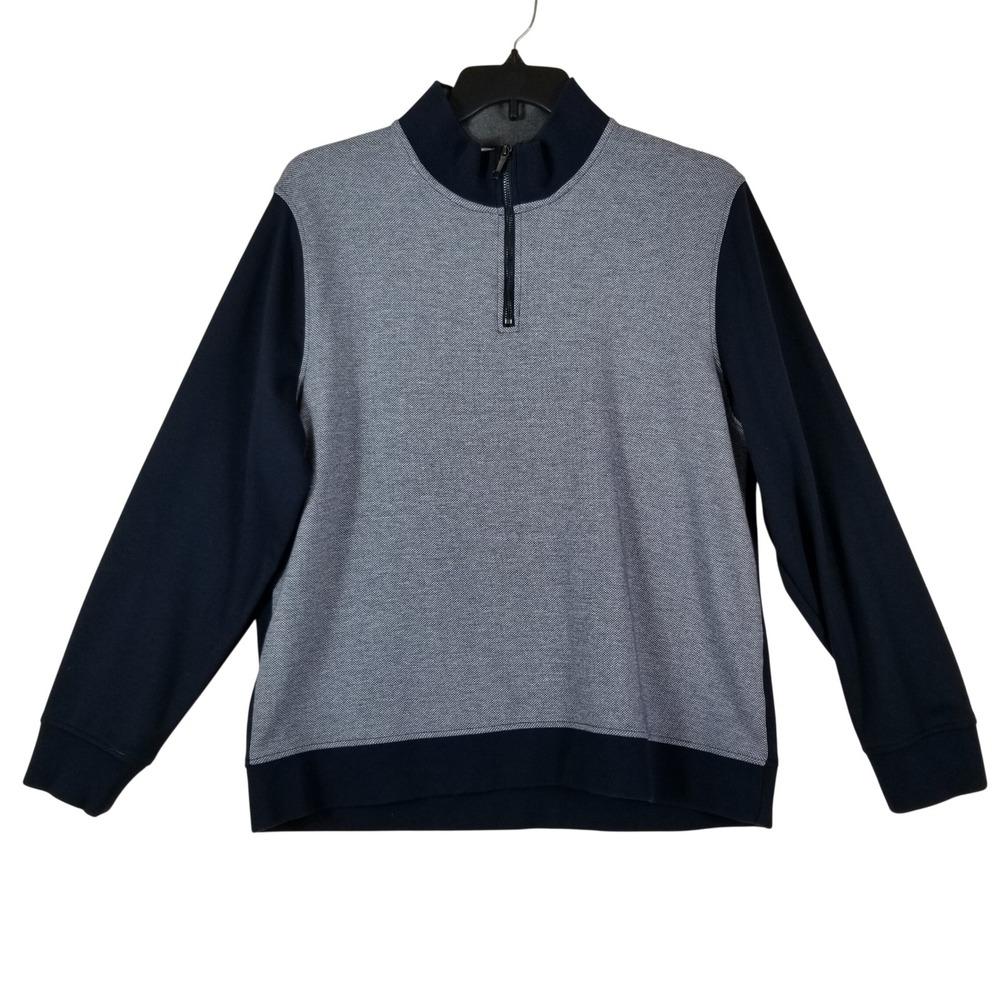 Magaschoni Quarter Zip Pullover Mens XL Navy Blue Grey Textured Colorblock Mock